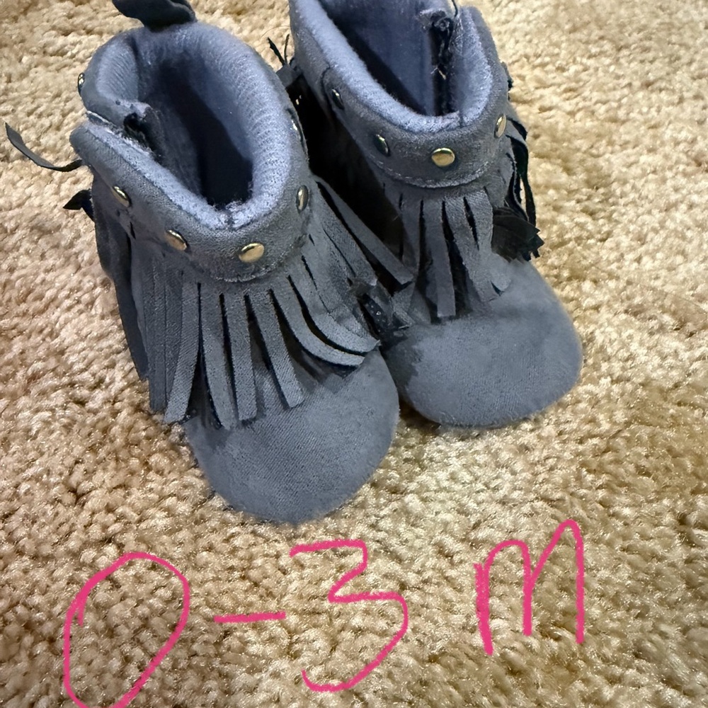 Gray Fringe Baby Booties